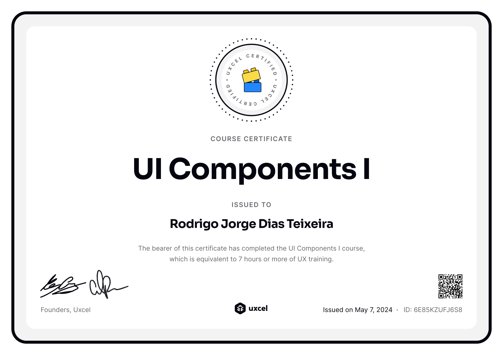 Rodrigo Jorge Dias Teixeira's certificate